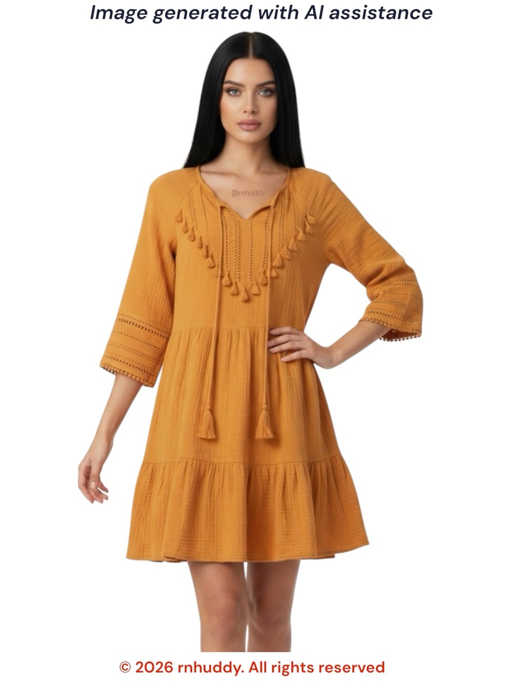 Eri + Ali Anthropologie S marigold tassel tunic boho dress